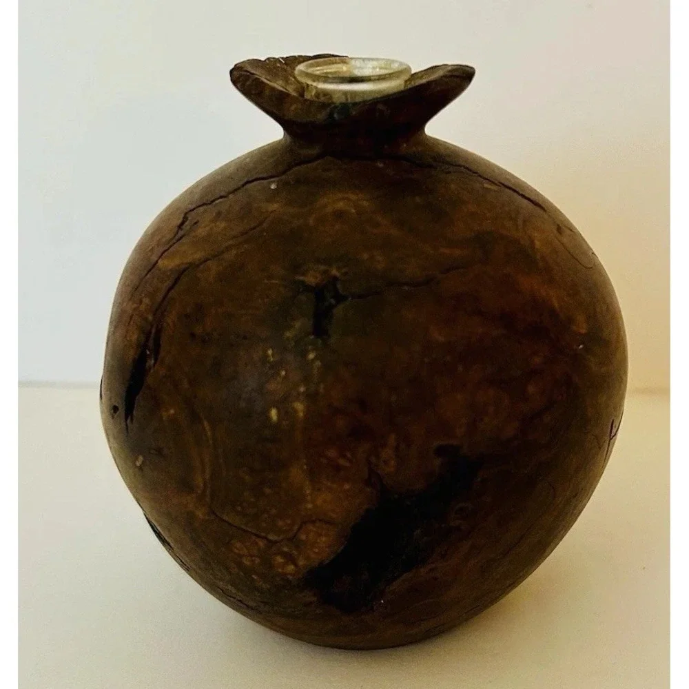 Vtg Hand Turned Burl Wood Bud Vase MCM Unique Brutalist Sculpture